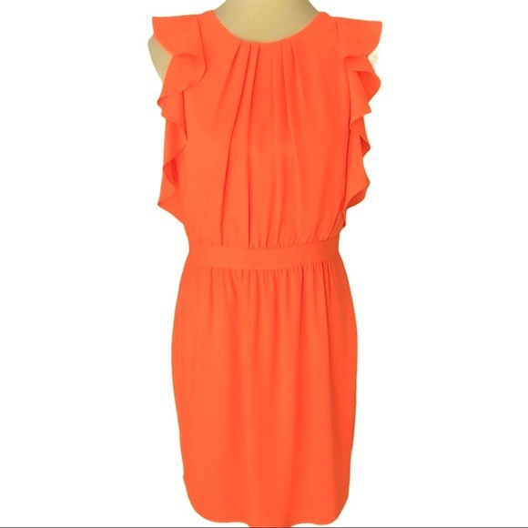 Shoshana Katrina Coral Orange Blouson Ruffle Sheath Cocktail Dress Size 8 - Picture 3 of 11